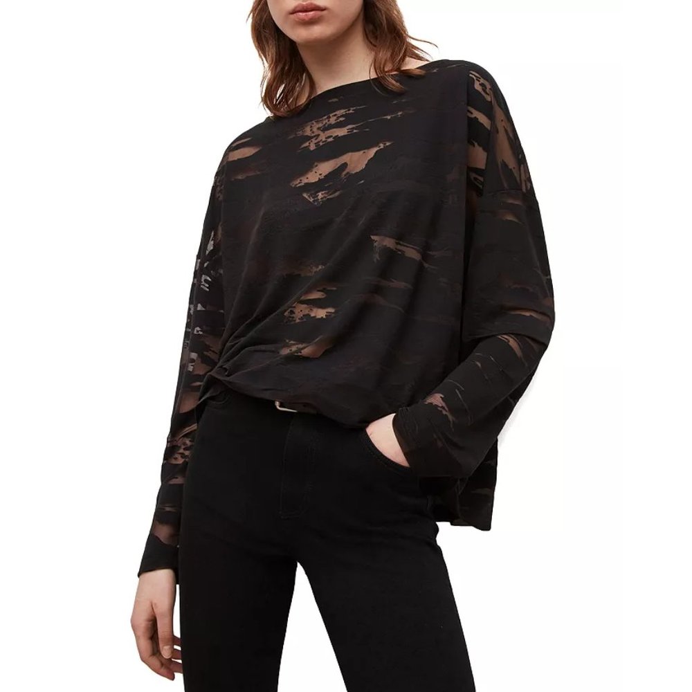 [Allsaints] Devore Rita T-Shirt Mesh Top in Black